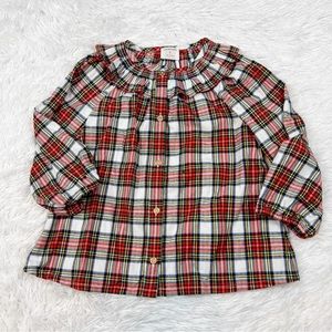 Crewcuts Girls' ruffleneck top in Snowy Stewart tartan plaid long sleeve